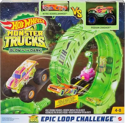 Buy Hot Wheels Monster Trucks Glow In The Dark Epic Loop Challenge Playset • 37.99£