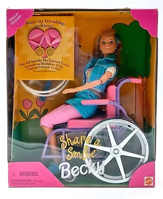 Buy 1996 Share A Smile Becky Barbie Doll With Wheelchair / Mattel 15761, NrfB, Original Packaging • 55.54£