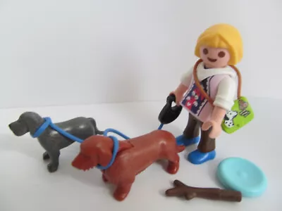 Buy Playmobil Girl, Two Dogs, Stick & Frisbee - Dollshouse Pet & Child Figure NEW • 5.99£