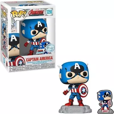 Buy Funko Pop Captain America Vinyl Figure With Enamel Pin Marvel Avengers BRAND NEW • 18.95£