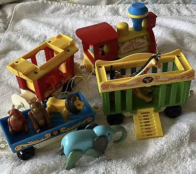 Buy Vintage 70’s Fisher Price Circus Train Engine + Carriages, Animals, People • 30£