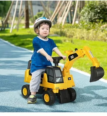 Buy CAT Licensed Kids Ride-On Digger W/ Manual Shovel, Horn, Hidden Storage - Yellow • 45.99£