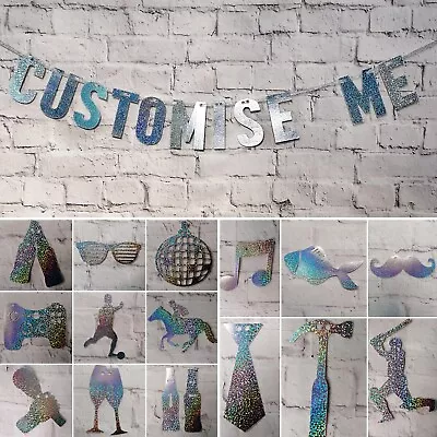 Buy CUSTOMISE ME Holographic Silver Banners/Bunting * Hen/Stag Birthday Decorations • 9.19£