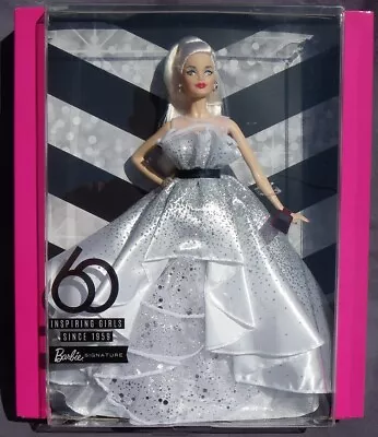 Buy Barbie WHITE & SILVER 60th Anniversary 2018 Mattel FXD88 Doll DOLL NRFB Dress  • 93.24£