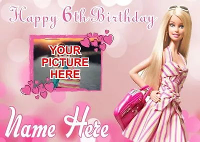 Buy Barbie  | Girls Birthday Poster Sign | Personalised Name And Picture | TP189 • 3.99£