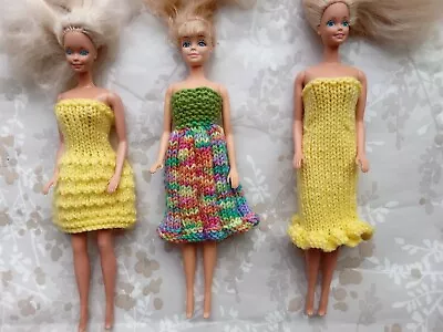 Buy Handknitted Barbie Dresses X 3 . Yellow ,different Designs Brand New • 6.25£