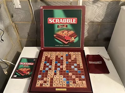 Buy Scrabble Deluxe Board Game Mattel Rotating Board Wooden Pieces Retro • 55.99£