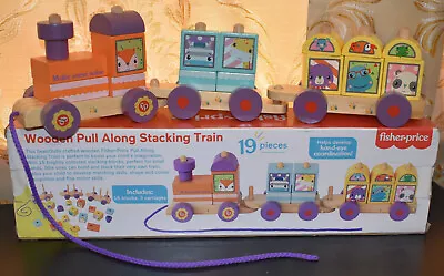 Buy Fisher Price Wooden Pull Along Stacking Block Train Toy Baby For Age 18+ Months • 9.51£