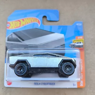 Buy 2022 Hot Wheels SHORT CARD HW HOT TRUCKS TESLA CYBERTRUCK SILVER 3/10 • 23.99£