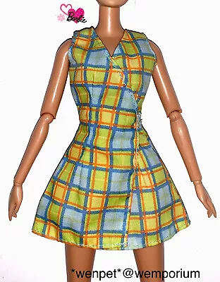 Buy Barbie Vintage Doll Clothes Cute Blue Yellow Check Dress • 3.99£