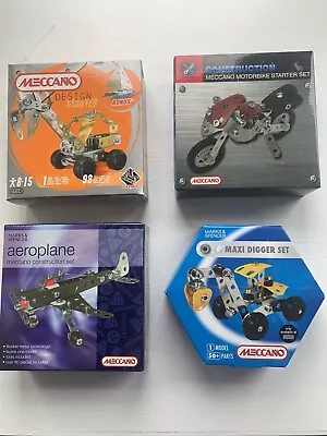 Buy 4 Brand New Meccano Sets - Design Starter (2714); Maxi Digger; Motorbike; Plane • 17.50£