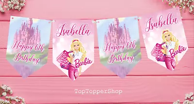 Buy BARBIE Personalised Bunting 8 Flags + Ribbon Birthday Banner Celebration Party • 5.99£