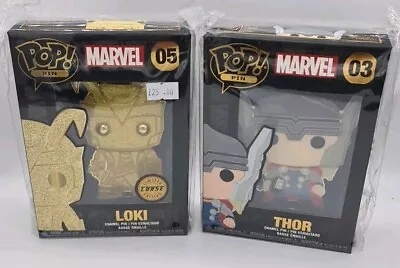 Buy Funko Pop Pin Marvel #05 Loki Rare Chase & #03 Thor NEW Large Enamel Badge • 25£