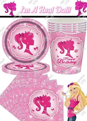 Buy BARBIE Doll Birthday Decorations Party Supplies Tableware Set Girls Balloons • 4.75£