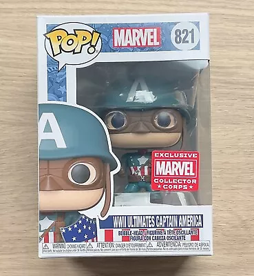 Buy Funko Pop Marvel WWII Ultimates Captain America MCC #821 + Free Protector • 39.99£