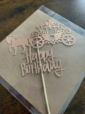 Buy Handmade Happy Birthday Cake Topper Rose Gold Barbie Cinderella Carriage • 3£