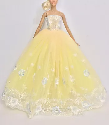 Buy Yellow  Embroidered Lace Evening Doll Dress Fits Fashion Royalty Nuface Barbie • 20£