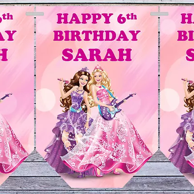 Buy * BARBIE BIRTHDAY PARTY BUNTING BANNERS FLAGS Personalised Any Name Age X8 • 4.99£