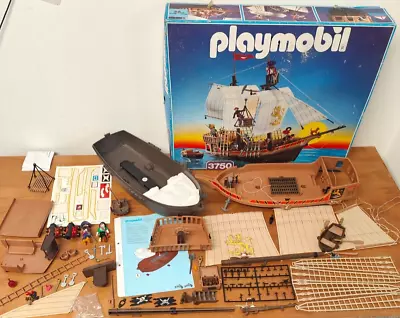 Rare Vintage PLAYMOBIL toys 3750 Pirate Ship Boat Accessories. Not complete