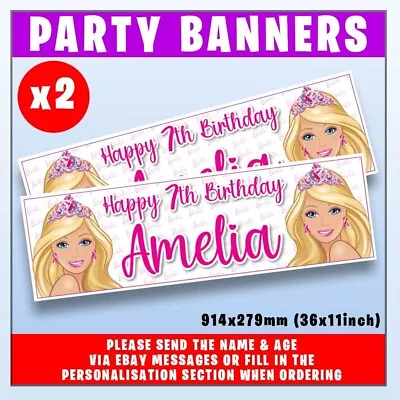 Buy PERSONALISED BARBIE BANNERS BIRTHDAY PARTY X2 - ANY NAME, ANY AGE, 36x11  HEAD • 4.79£