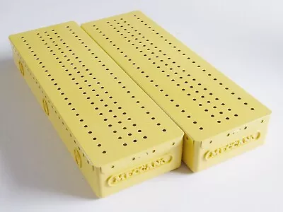 Buy 2 Meccano Compartmented Yellow Plastic Storage Boxes / Trays With Metal Lids GC • 20£