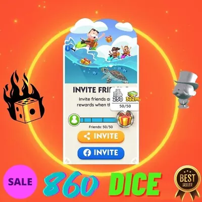 Buy *REALLY FAST* Monopoly Go -✅🔥Fill Friend Invite Bar (+60)🔥 - 860 Dice & Token • 4£