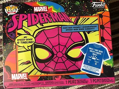 Buy Funko Pop Vinyl Marvel BLACK LIGHT SPIDERMAN Figure & Large T-Shirt Set #652 • 35£