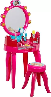 Buy Kids Barbie Make Up Mirror Dressing Table Vanity Role Play Set With Light  • 31.99£