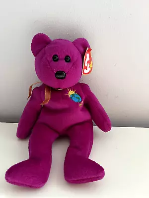 Buy Ty Beanie Babies Millennium Purple Bear Cuddly Toy With Tags • 2.99£