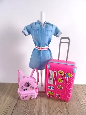 Buy Fashion For Barbie Doll Dreamhouse Adventure Travel Dress + Suitcase + Backpack (14955) • 9.05£