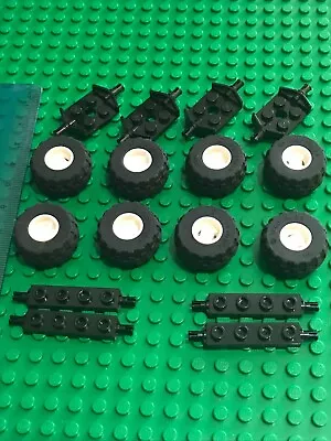 Buy Lego 8 X WHITE Wheel + Black Rubber Tyres 24 X 12 R + 4 X Black Flat Axle Plates • 1.99£