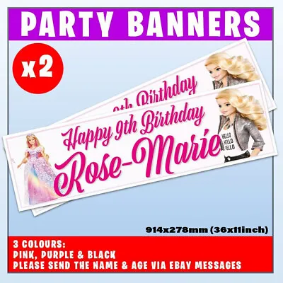 Buy PERSONALISED BARBIE BANNERS BIRTHDAY PARTY X2- ANY NAME, ANY AGE, 36x11  • 4.99£