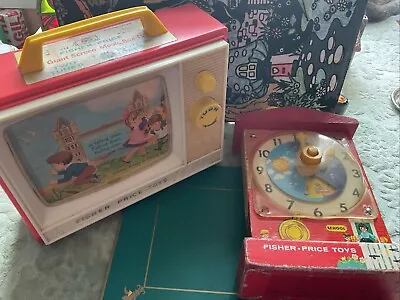 Buy Vintage Fisher Price Toys Giant Screen Music Box TV And A Clock Classic Toys • 14.99£
