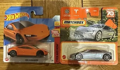 Buy Hot Wheels / Matchbox Bundle X2 Tesla Roadsters Orange And Silver • 5.99£