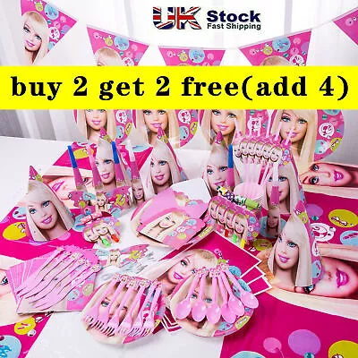 Buy Barbie Doll Girl Pink Birthday Party Supplies Tableware Cups Plates Decorations • 4.63£