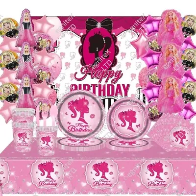 Buy Barbie Doll Tableware Birthday Decorations Children Party Supplies Balloons • 4.75£