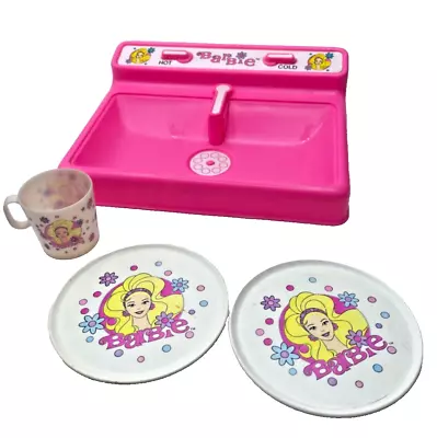 Buy Barbie Pink Kitchen Sink Toy Replacement Chilton Vintage Plates Cup • 13.46£