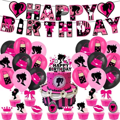 Buy Barbie Print Birthday Party Set Decorations. Balloons, Banner, Cake Topper New • 13.19£