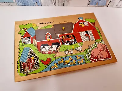 Buy Vintage Fisher Price Wooden Jigsaw Peg Puzzle Toy Farm Animals Barn Childrens • 8.99£