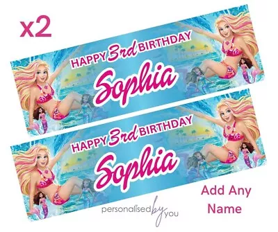 Buy 2 X Personalised BARBIE Mermaid PINK Birthday Banners LARGE Kids Party Poster • 6.95£