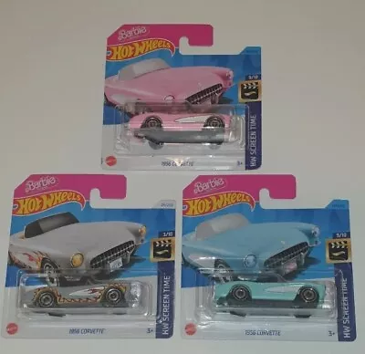 Buy Hot Wheels 1956 Corvette Barbie Ken X3 Variants - Pink, Blue & Grey Bundle • 9£