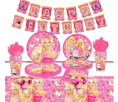 Buy New Barbie Themed Birthday Party Tableware Banner Balloons Decor Supplies. • 4.29£