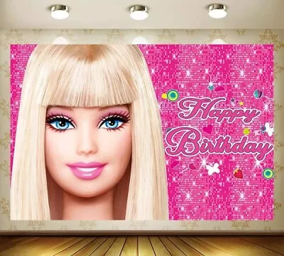 Buy Barbie Party Backdrop Children Kids Wall Birthday Decorations Background • 5.49£