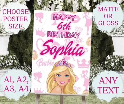 Buy Personalised BARBIE Party Sign POSTER Banner ANY Names A1 A2 A3 A4 ANY EVENT • 4.99£
