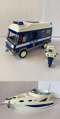 Buy Lot Of 3 X Vintage Playmobil Vehicles Blue Marlin Police Van 3166 & Motorcycle • 29.99£