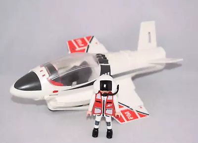 Buy Playmobil Airplane Jet PM 2010 White Red Retractable & Pilot Figure Geobra C38 • 10.39£