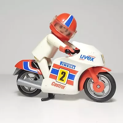 Buy Playmobil 3143 Racing Motorcycle And Rider 1974, Bike 1988 Vintage Toy Motorbike • 22£