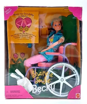 Buy 1996 Share A Smile Becky Barbie Doll With Wheelchair / Mattel 15761, NrfB • 45.42£