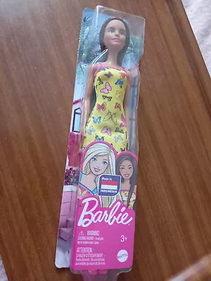 Buy BNIB Barbie Fashion Doll Yellow Butterflies Dress Long Brown Hair Pink Heels • 6.99£