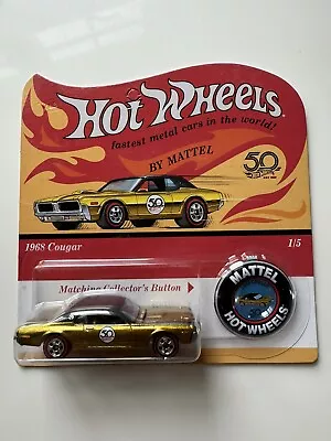 Buy 2018 Hot Wheels 50th Anniversary Red Line Replica 68 Cougar + Collector's Button • 19.99£